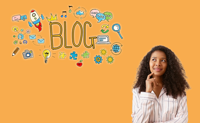 Por que criar um blog - mulher em um fundo laranja